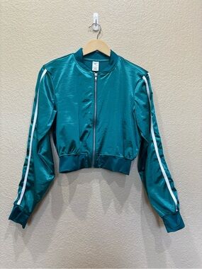 Weissman Teal Satin Stripe Track Jacket Dance Costume 90’s Grease Sz MA : Med